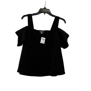 New W/ Tags Women’s Charlotte Russe Baby Doll Black Cold Shoulder Top: Small